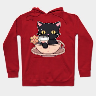 cute pixelated black cat in a cup Hoodie